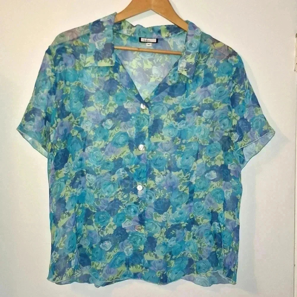 Vintage Sheer Flower Print Blouse